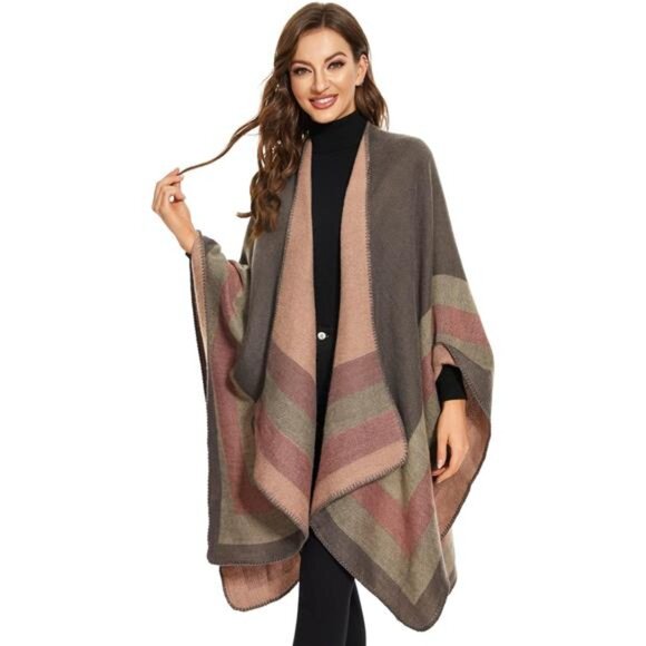 Shawl Wraps for Women, Elegant Knitted Cape Open Front Poncho Scarf Blanket - Picture 6 of 7